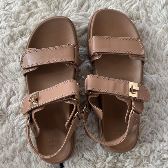 a new day Shoes - a new day Tan Sandals with Gold Buckles
